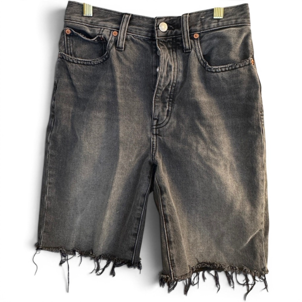 Madewell Denim Shorts Women 25 Black High-Rise Long Raw Hem Button Fly Cutoffs